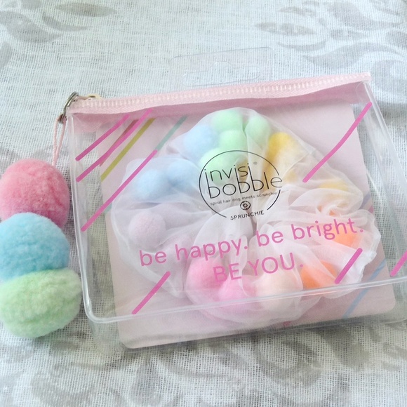 🎀 $9 - invisibobble invisi bobble rainbow Sprunchie Hair Tie Scrunchie w/poms - Picture 7 of 16